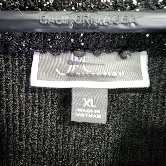 Womens JM Collection Textured Black Sequin Jacket Button Down 3/4 Sleeve XL - Picture 6 of 11